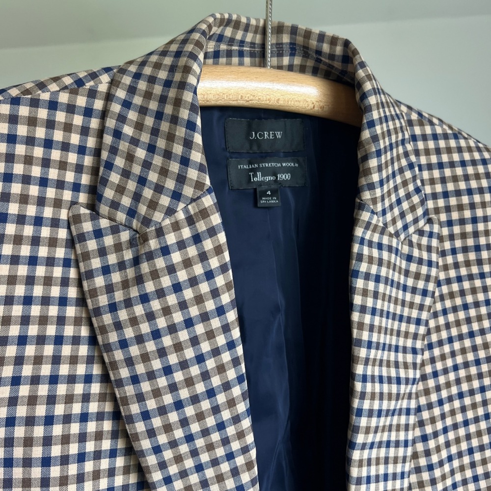 J.Crew Boyfriend Blazer Plaid Italian Stretch Wool Blazer Jacket 4 Navy Brown - Picture 10 of 16